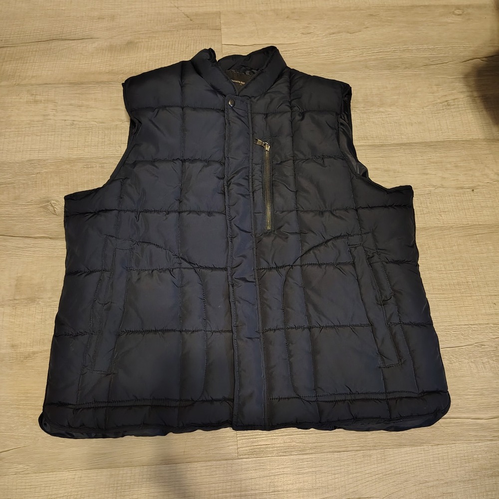 Banana Republic Mens XL Navy Blue Quilted Puffer Vest Full Zip Pockets RN54023
